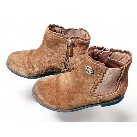 Michael Kors Girl's Ankle Booties Brown Faux Suede Zippers MK Logo Shoe Size 11K - Picture 3 of 11